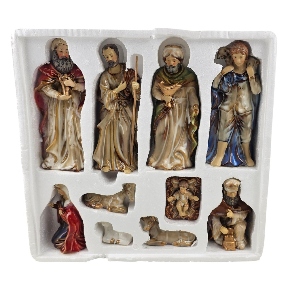 Vintage‎ Nativity Set, 10 Piece Ceramic, Religious Christmas Holiday Decor
